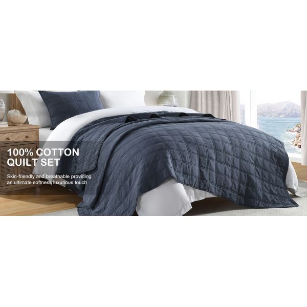 100% Cotton Quilt Set  in Geometric Pattern, Cozy Lightweight Stitching Decorative Bedding Cover Set