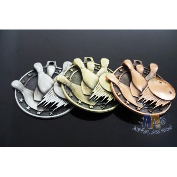 Metal Zinc Alloy Custom Bowling Sports School Engraved Medals With 2D Or 3D Type, Lanyard Or Ribbon