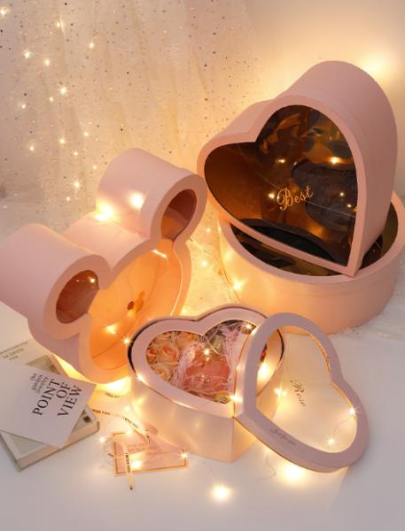 Heart Mickey Valentines Gift Box  Floral Rigid Cardboard Boxes  PVC Window Display