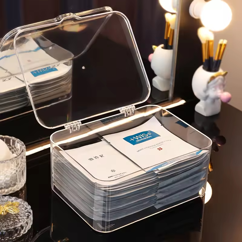 Minimalist Style Acrylic Flip-top Storage Box Plastic Cosmetics Organizer Snack Transparent Organizer Customizable Mask Box