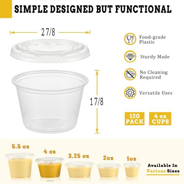 Portion Cups With Lids, Small Plastic Containers with Lids, Airtight Stackable Souffle Cups, Jello Shot Cups, Sauce
