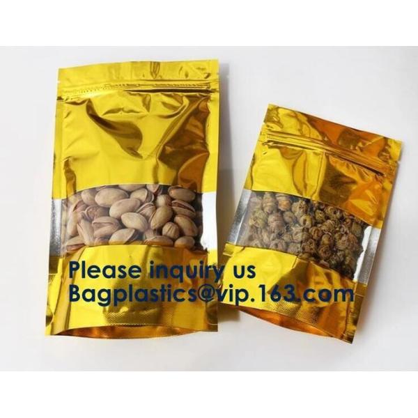 3 Side Seal Metallized Foil Inside Stand Up Zipper Plastic Bags/ Glossy Gold Printing Flat Foil Pouch Bagease Bagplastic