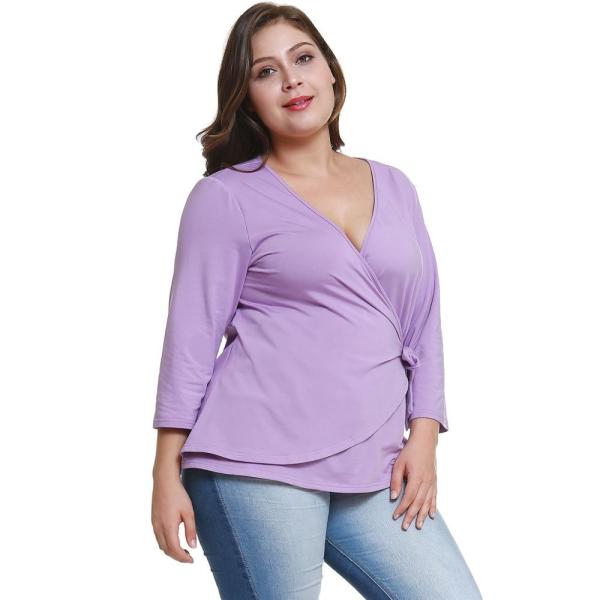 Custom Made V Neck Plus Size Ladies Shirts Long Sleeve Ruffles Decoration
