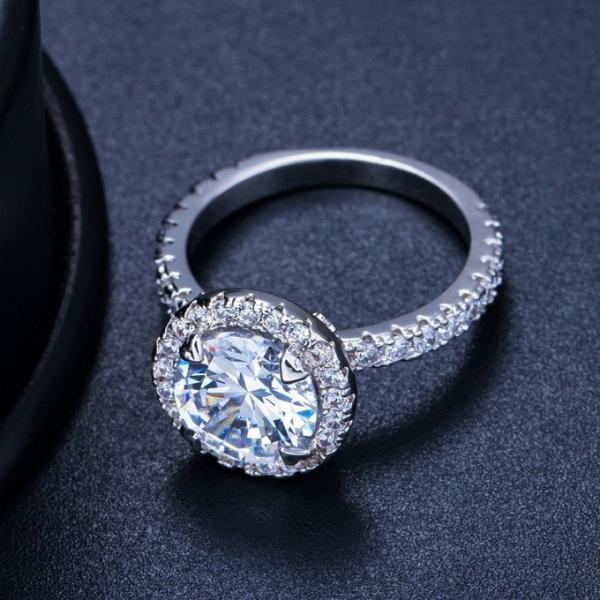 925 Sterling Silver Princess Ring Round Sparkling Ring Love Heart CZ Rings for Women Engagement Jewelry Anniversary