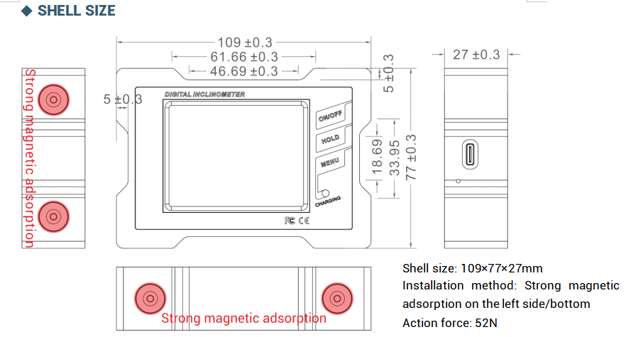 DMI820-BL Digital Inclinometer with BLE 5.2 Bluetooth for Building construction