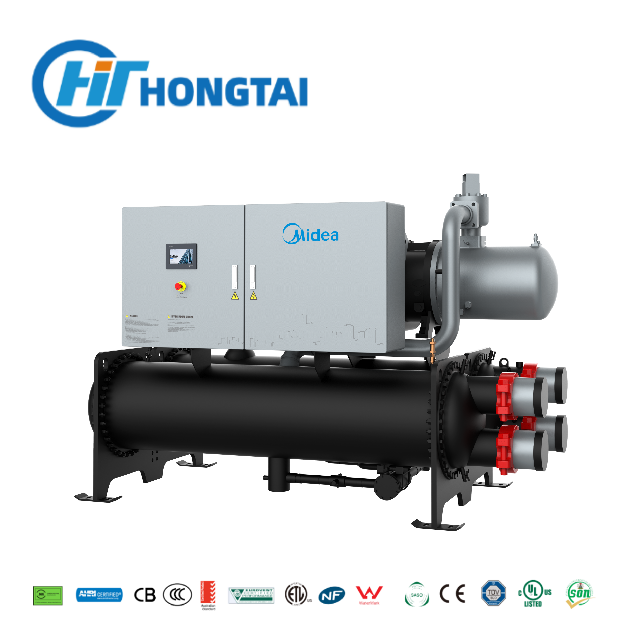 Water Cooled Screw Chiller 570-2,070 kW High COP Cooling Tower System R134a R22 R407C T3 55°C
