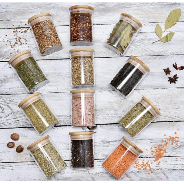 Высокие тары для хранения специи боросиликатного стекла с бамбуковыми крышками