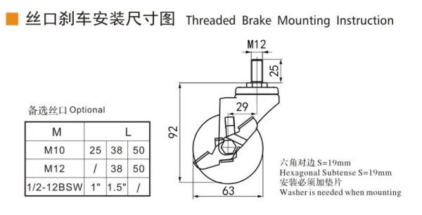 Threaded TPA 2.5 Inch Caster Wheels Light Duty Swivel / Brake Type
