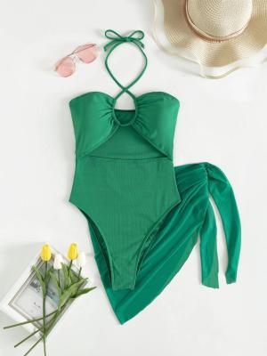 O maiô profundo de 3 partes de V ajustou a forma sem costas o roupa de banho de três mulheres do biquini do roupa de banho da parte