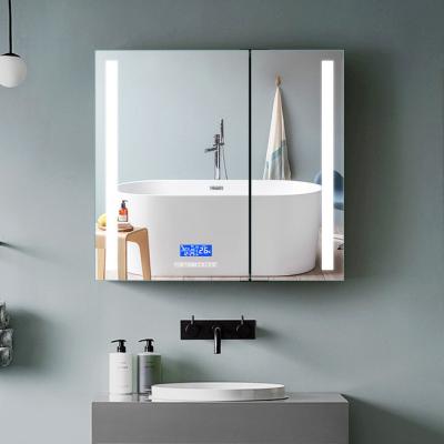 Digital Clock Wall Mirror Cabinet Aluminum Bathroom LED Mirror Cabinet Rectangle