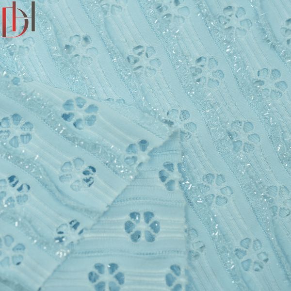 95% Polyester 5% Spandex Jacquard Fabric Customized For Blue Flower Sequin Dress