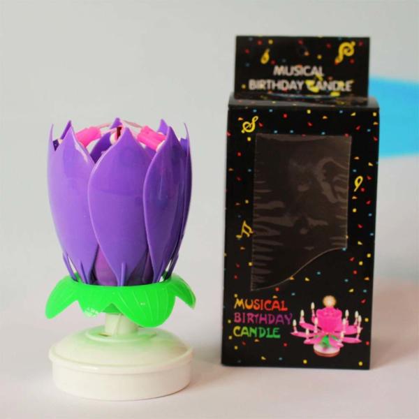 Fogos de artifício em forma de flor multicolorido Velas de bolo de aniversário girando Velas musicais de bolo de aniversário