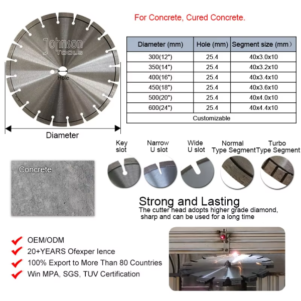 12inch Concrete Cutting Blades, Laser welded saw blade fro cured concrete cutting