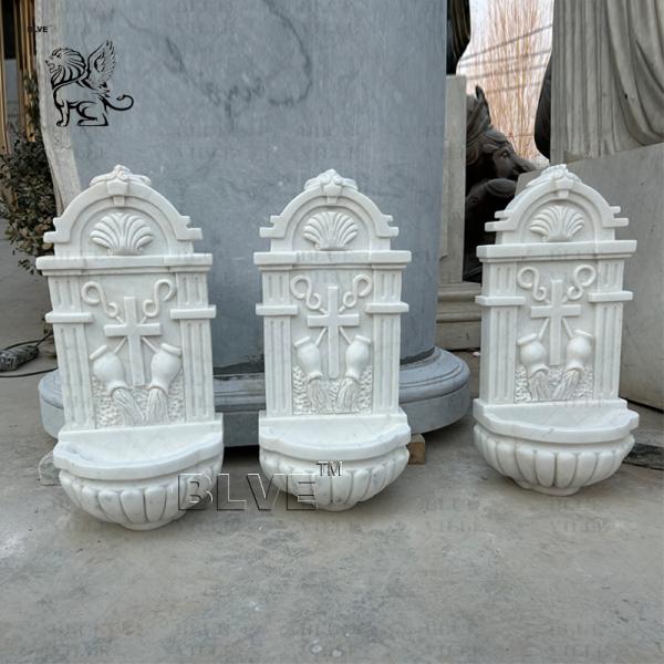 Marble Church Baptismal Font Catholic Holy Water Font Wall Hanging Fountain White Stone Handcarved