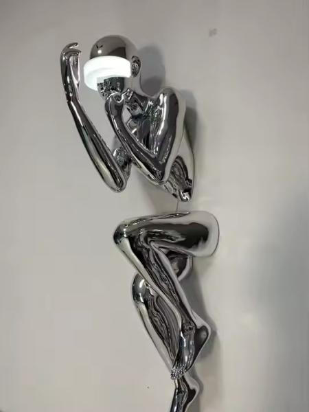 Modern Creative Sculpture Wall Lamp for Hotel Lobby Exhibition Hall LED Lady Stainless Steel Ornaments