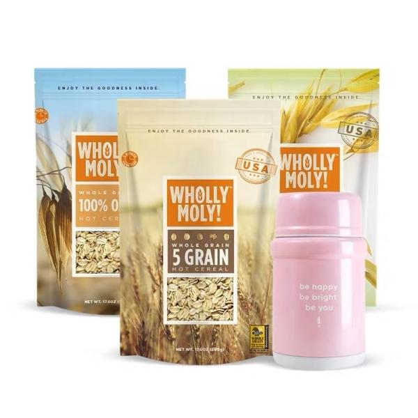 OEM MOQ 500 Digital Printed Stand Up Pouches Oat Hot Cereal Packaging