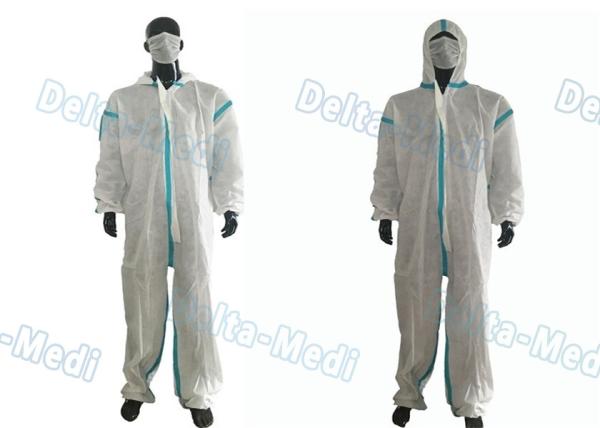 PP White Disposable Protective Coveralls  Overalls Disposable Protective Clothing With Green Stripe
