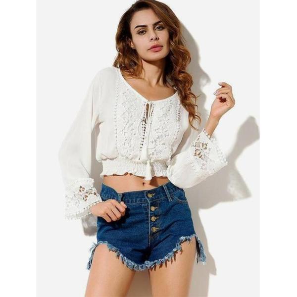 Chemisier de blanc de style de mousseline de soie de femmes nouveau