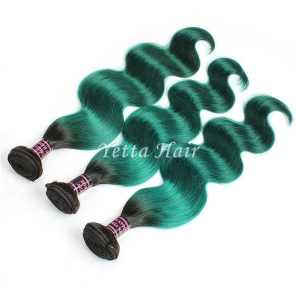 Two Tone Real Ombre Hair Extensions , Green 14 - 24 Inch Virgin Hair