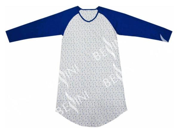 Ladies Cotton Jersey Blue/Floral Printed Raglan Long Sleeve V Neck Nightdress Sleepwear Allover Print