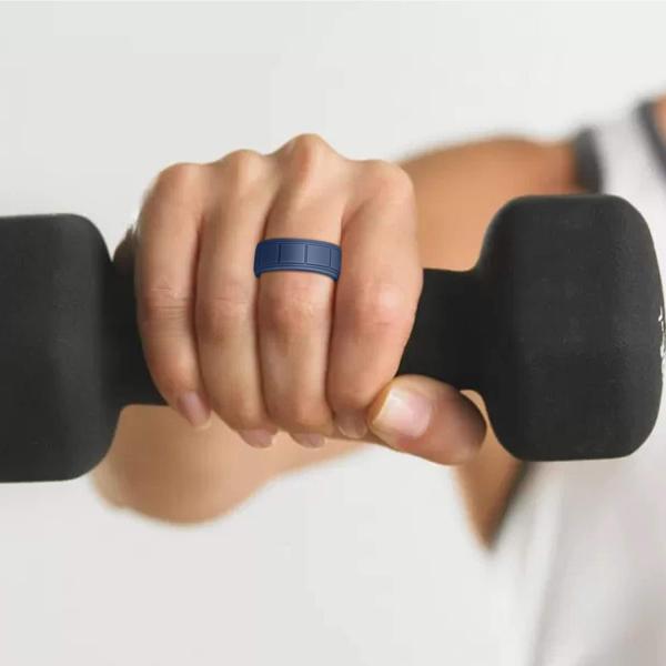 Anniversary Men's Silicone Rings 8mm Wide 2.5mm Thick Rubber Bands Rectangular Pattern Breathable