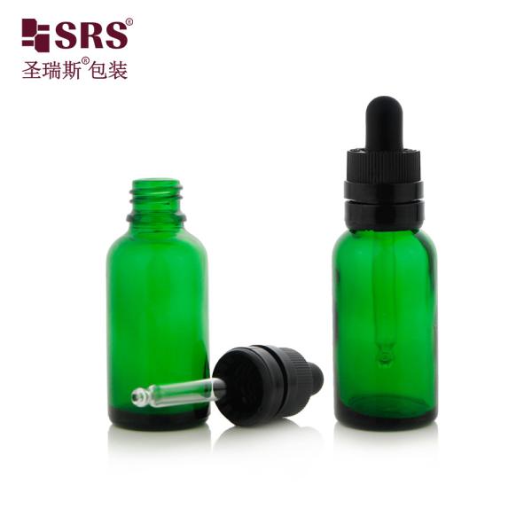 D008 Bouteille en verre vert brun semi-transparent en forme de moisissure de luxe CRC Cap de gouttelette inaltérable facile à utiliser pour l'essence capillaire