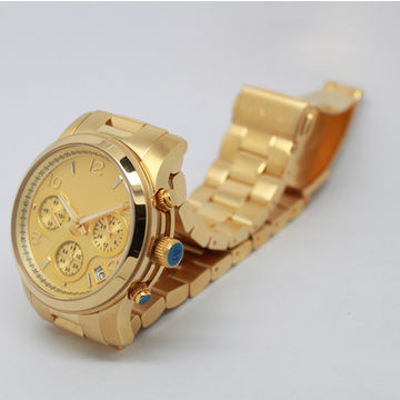Solid Bands Waterproof Stainless Steel Watches With Gold Plating