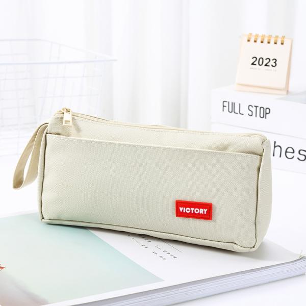 Creative Large Capacity Pencil Case in Colorful Solid Canvas for School Supplies