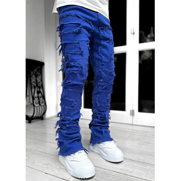 Street Style Men's Boot Cut Light Blue Damaged Tassel Applique Jeans Spandex/Cotton