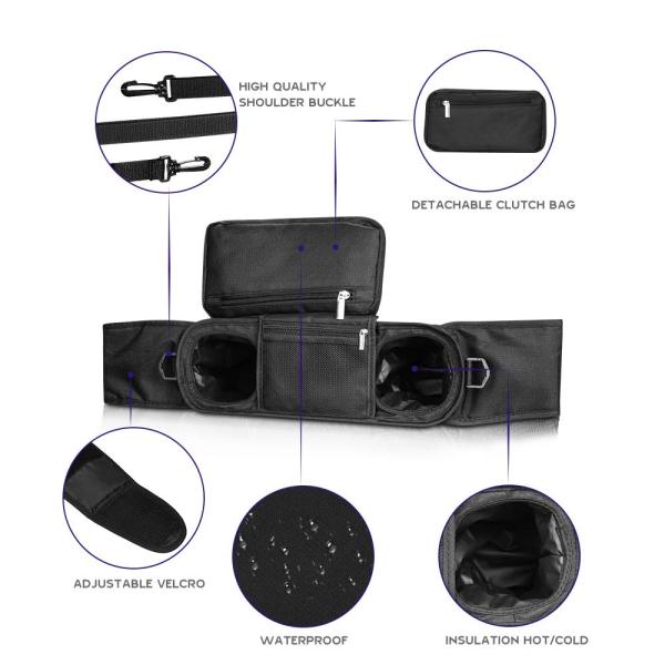 2 Leak Proof Insulated Cup Holders Baby Stroller Organizer Bag