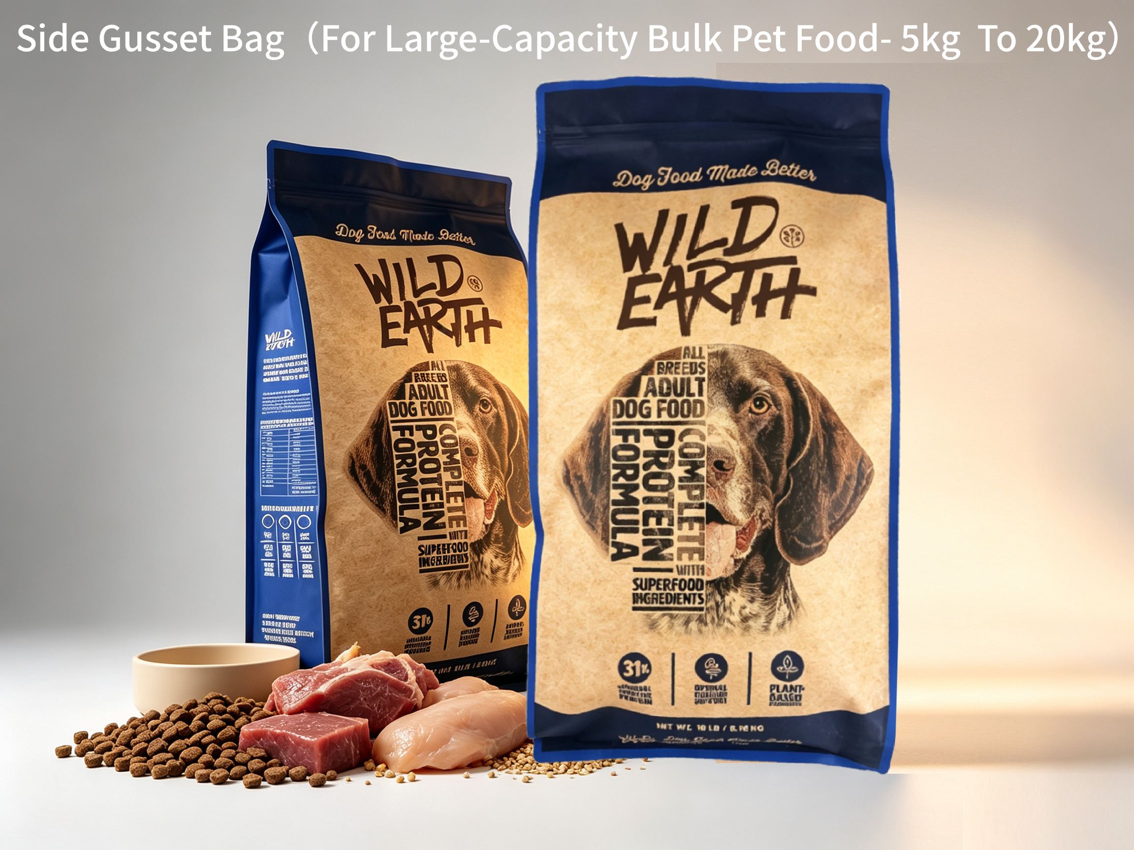 18LB Heavy-Duty Kraft Paper Flat Bottom Pet Food Bag | Pull Tab Zipper Matt Finished Large Capacity Stand Up Pouch For Natural Adult Dry Dog Kibble Retail Packaging