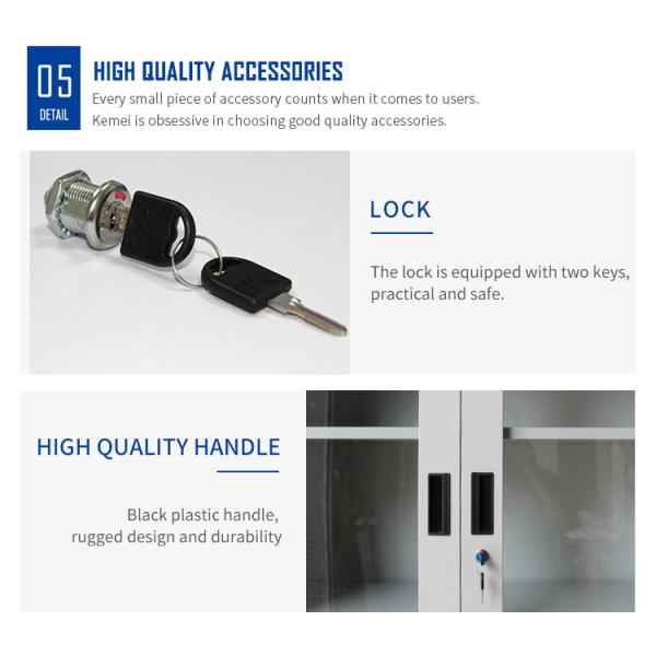 Gabinete de fichero de acero de la puerta de cristal con el armario de la puerta de la diapositiva del metal de la cerradura