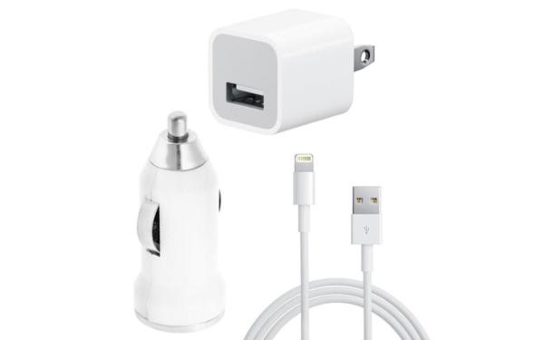 USB AC Wall Charger and Car Charger+Data Cable for Apple iPod Touch iPhone4 4S 4G white