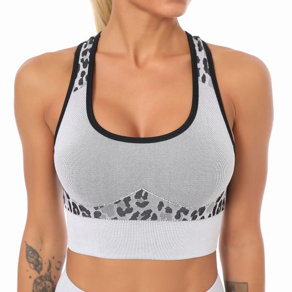 Seamless knit leopard print breathable top sports running vest fitness yoga bra woman