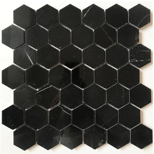 Hexagon Inlay Bianco Carrara White Grey Cream Broken Wood Marble Onyx Waterjet Floor Tiles