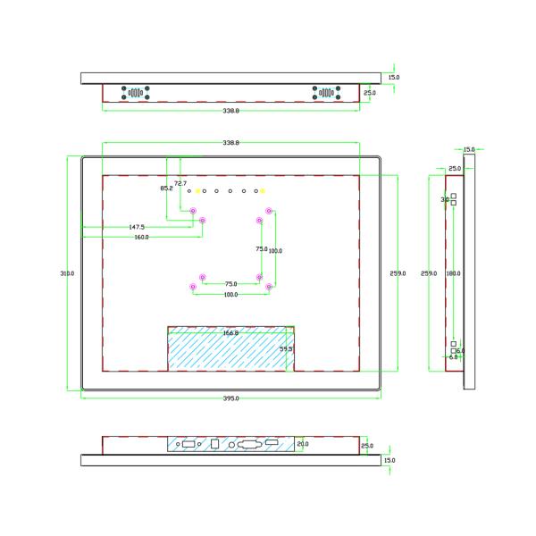 Материал алюминиевого сплава монитор экрана касания 15 дюймов с 6мм закаленной стеклянной панелью