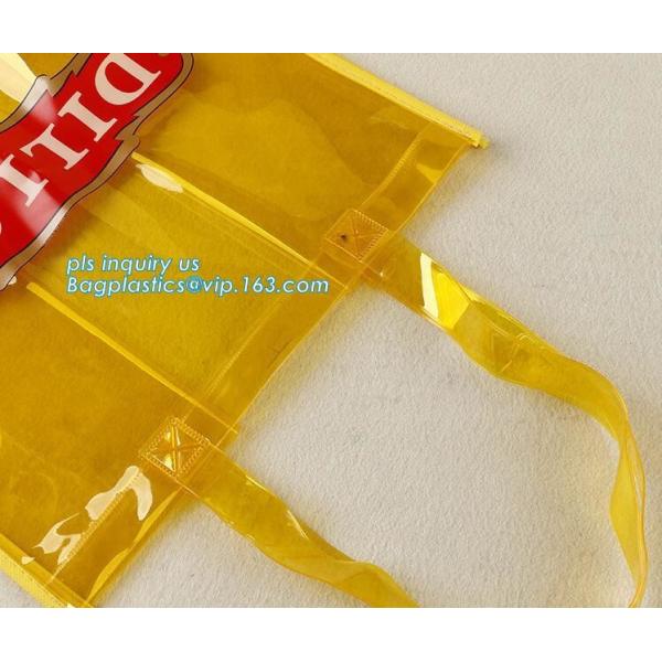 printed handle pvc bag pvc plastic bag, Stand up gift wine bottle packing recyclable PVC loop handle plastic bag, top se