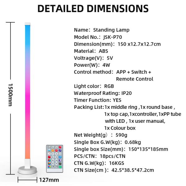 RGB Emitting Color Modern ABS LED Floor Lamp White Shade Dimmable Remote Control USB Power Source Smart Home Voice Control