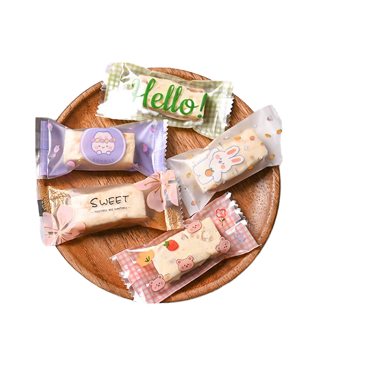 MOQ 1000Pcs Hot Seal Bags Handmade Candy Nougat Biscuit Packaging 4x9.5cm Food Grade Plastic Disposable Back Sealed Bag