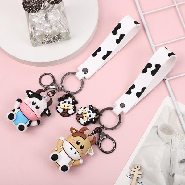 Персонализированные 3D Силиконовые коровьи животные ключи Pendant Keychain для сумочки и рюкзака