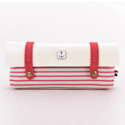 Fabric Cloth Pen Pencil Pouch Foldable 22*6 Cm Two Metal Button Closure