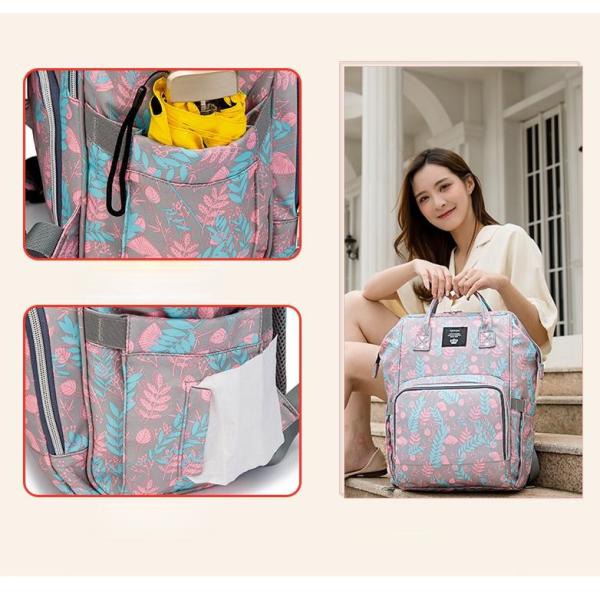 FashionTravel Backpack Baby Large Capacity Mommy Diaper Bag Designer Nursing Bag floral insulated mummy Bag With Stroller Strap