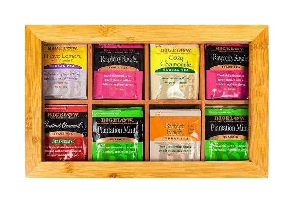 Home Acrylic Cover Bamboo Storage Box , Wooden Tea Bag Holder Non - Odor