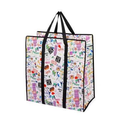 Cmyk Foldable Reusable Zipper Non Woven Grocery Bag With Custom Nylon Handle