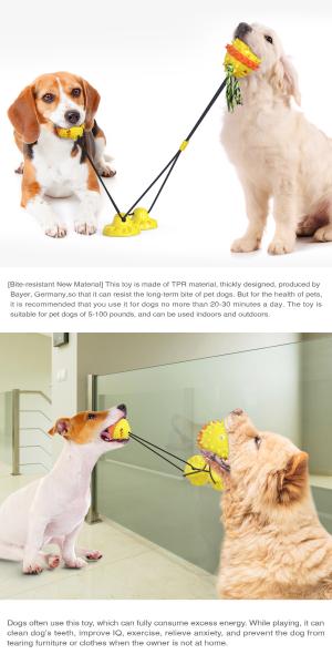 Sucker Drawstring Teeth Cleaning Dog Toy / TPR Double Ball Dog Food Dispenser Toy