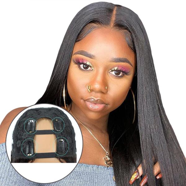 Full Cuticle Brazilian Hair Preplucked U Part Wig with 180% Density in Bone Straight