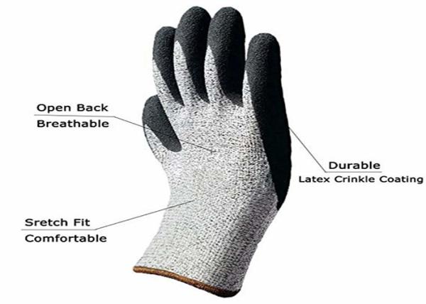 Black / Gray Sandy Nitrile Coated Hand Gloves Abrasion Resistant HPPE Liner