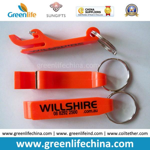 Orange Bottle Opener w/Black Logo Printing Attached Split Key Ring Holder as Promotional Item