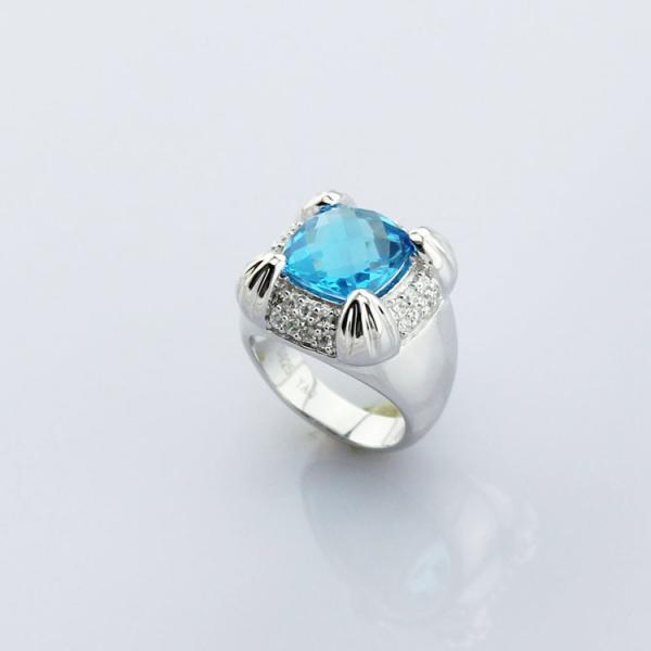 925 Sterling Silver Blue Topaz  Cubic Zirconia Ring(F59)