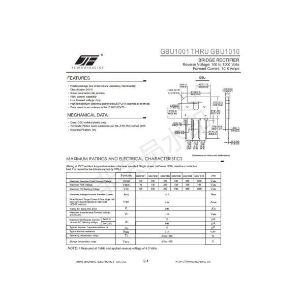 GBU1006 10A/600V BRIDGE RECTIFIER DIODE Silicon for Electronic Devices and Circuits